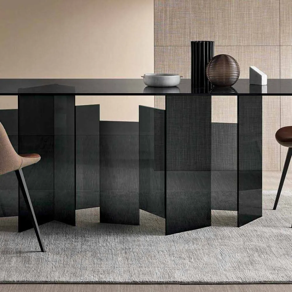 Tabela moderne e ngrënies në xham ekstra të ndezur ose të tymosur të bërë në Itali - e rastësishme Viadurini