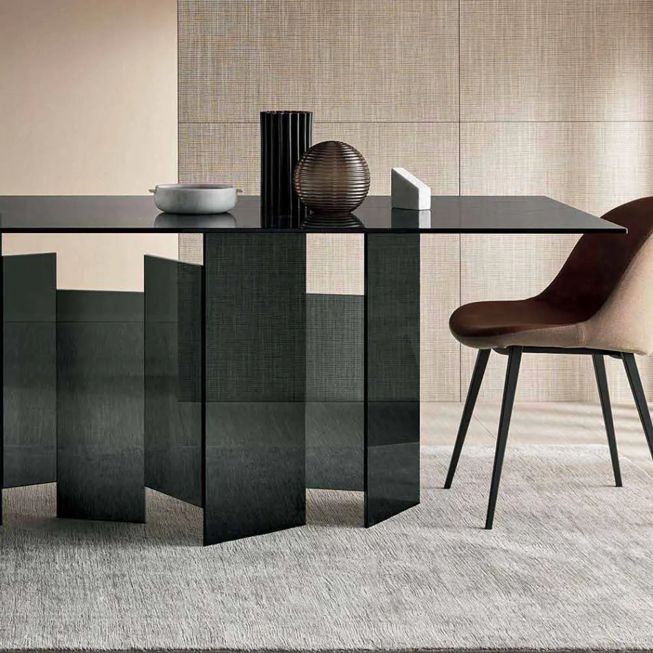 Tabela moderne e ngrënies në xham ekstra të ndezur ose të tymosur të bërë në Itali - e rastësishme Viadurini