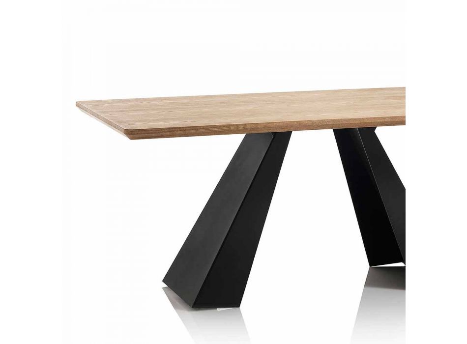 Tavolinë ngrënieje drejtkëndëshe moderne me majë në ngjyrën e lisit Mdf - Volo Viadurini