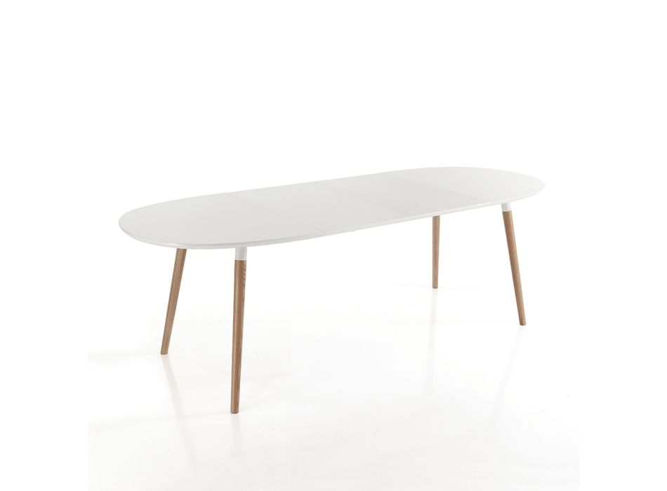 Tavolinë ngrënie ovale e zgjatur deri në 240 cm në Mdf të bardhë - Rodrigo Viadurini