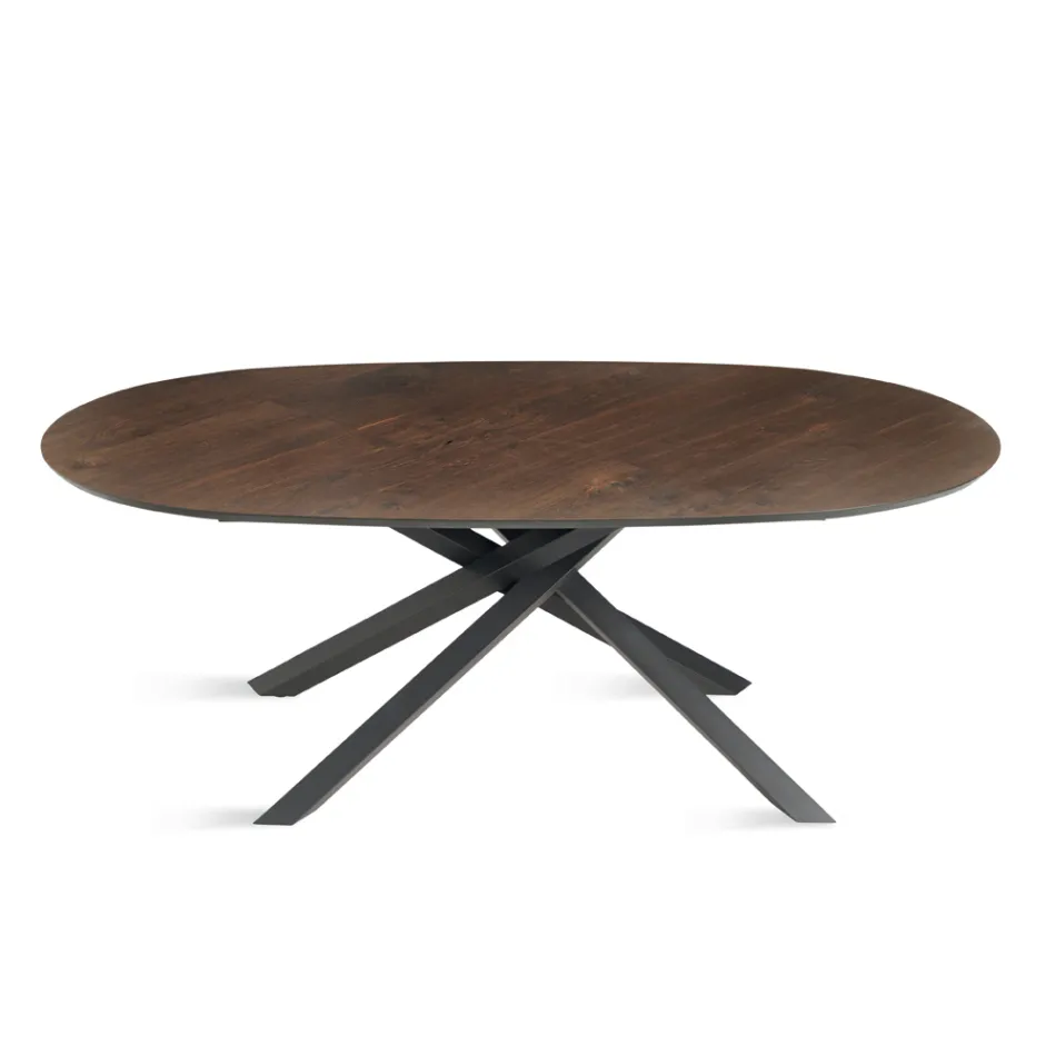 Tavolinë Ngrenie Ovale me Rimos Lisi dhe Bazë Metalike të Zezë - Domo Viadurini