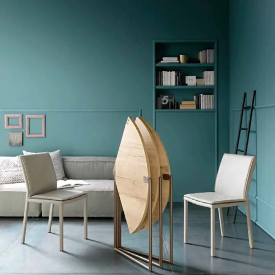 Tavolinë ngrënieje moderne të palosshme në dru dhe metal prodhuar në Itali - Menelao Viadurini