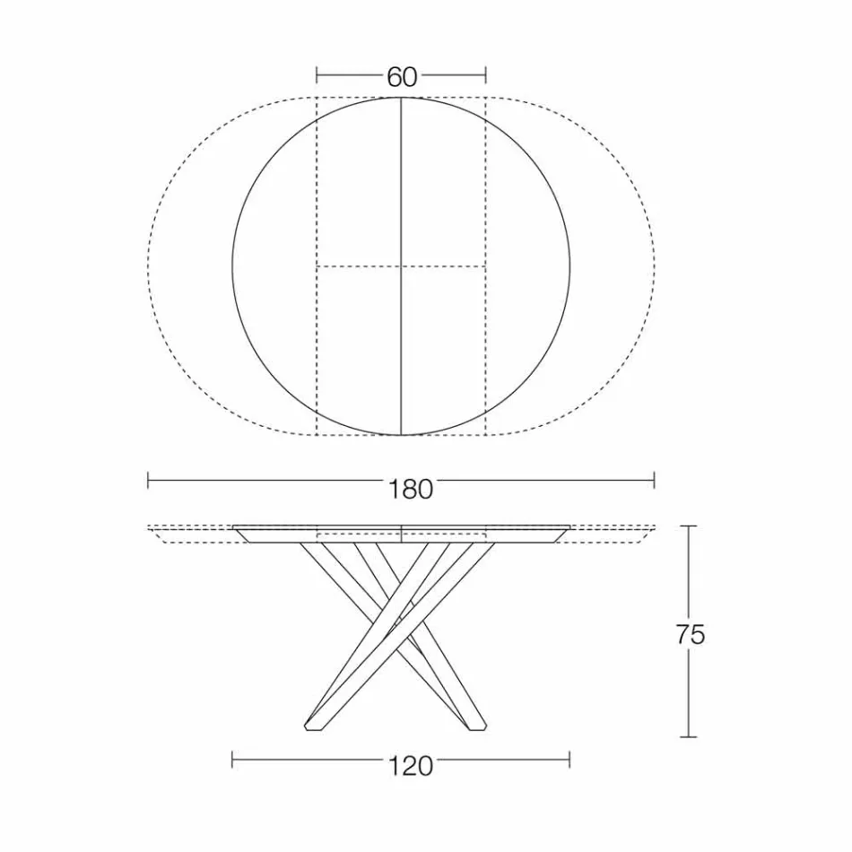Tavolinë e rrumbullakët për darkë të zgjerueshme me majë druri të prodhuar në Itali - Crodino Viadurini