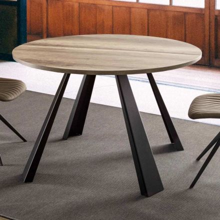Tavolina e rrumbullakët e darkës e zgjatshme Deri në 370 cm në dru dhe metal - Caimano Viadurini