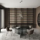 Tavolinë e rrumbullakët e ngrënies me bazë dhe majë xhami Made in Italy - Charles Viadurini