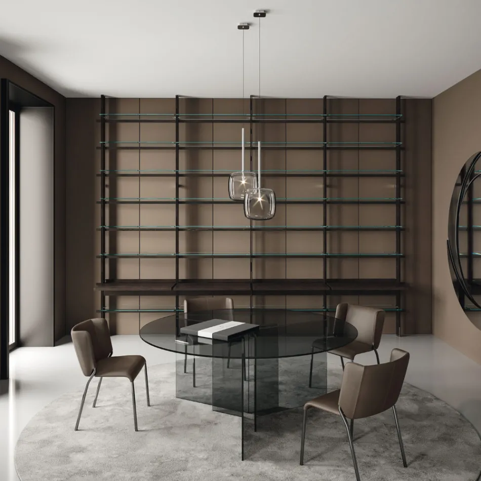 Tavolinë e rrumbullakët e ngrënies me bazë dhe majë xhami Made in Italy - Charles Viadurini