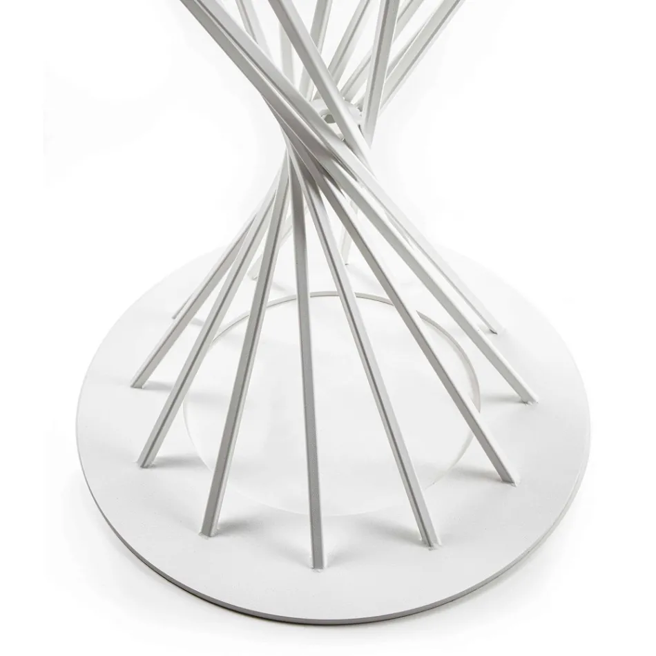 Tavolinë e rrumbullakët për darkë me majë druri të laminuar dhe bazë çeliku - Mileto Viadurini