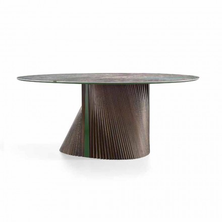 Dizajni i tryezës së rrumbullakët të darkës në prodhim gresi të lëmuar dhe druri të prodhuar në Itali - Madame Viadurini