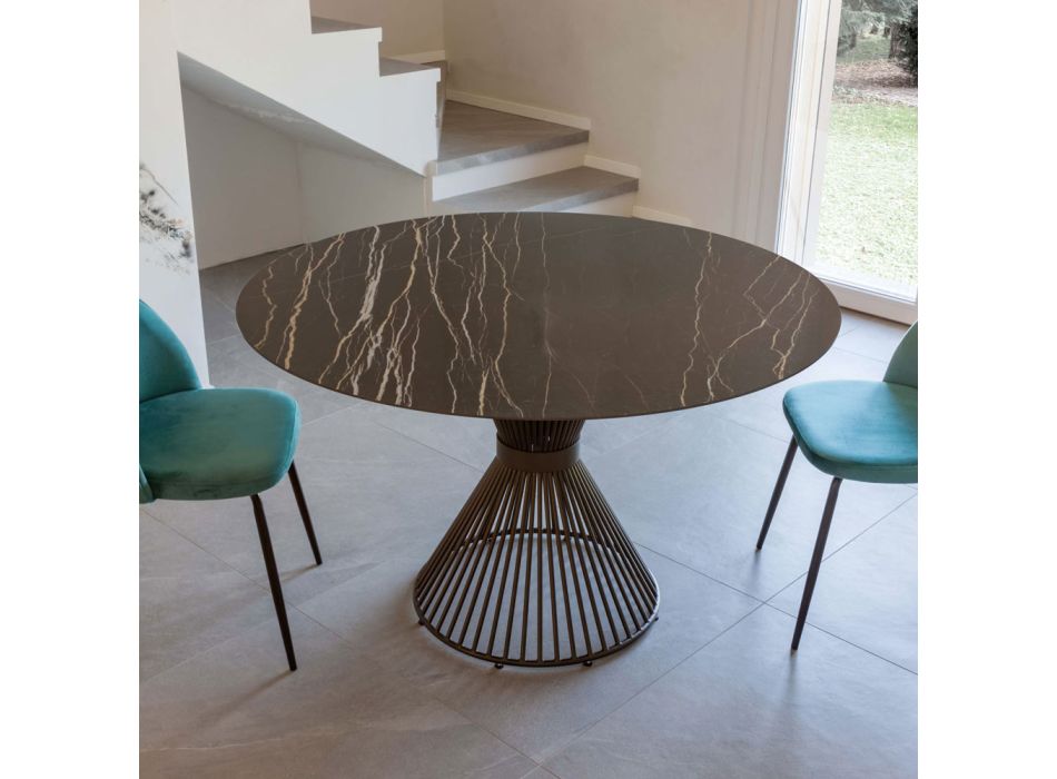 Tavolinë e rrumbullakët në bazament qeramike dhe çeliku të lustruar Florim - Denali Viadurini