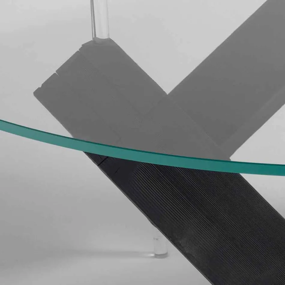 Tavolinë ngrënieje e rrumbullakët prej druri me sipërfaqe qelqi Bao, dizajn modern Viadurini