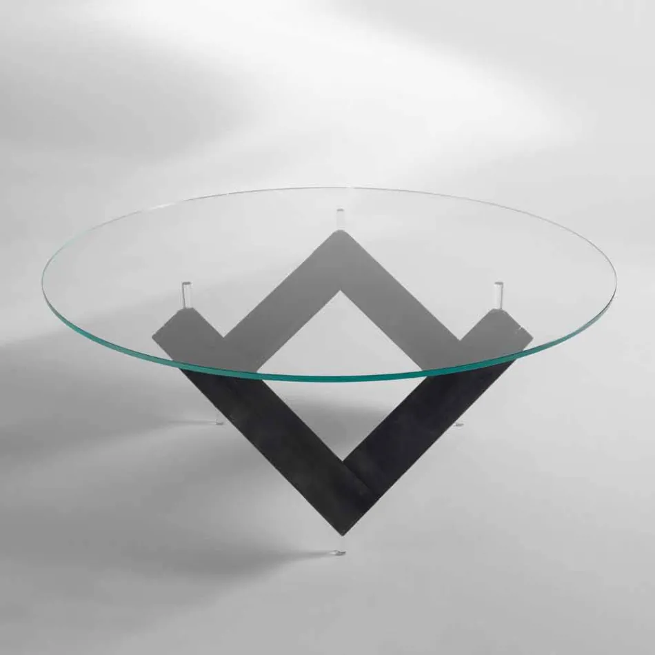 Tavolinë ngrënieje e rrumbullakët prej druri me sipërfaqe qelqi Bao, dizajn modern Viadurini