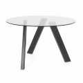 Diametri i tryezës së ngrënies së rrumbullakët 120 cm në Dizajn qelqi dhe metali - Tonto