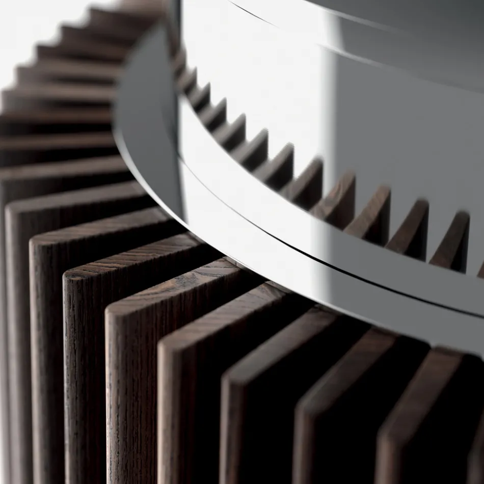 Tavolinë e rrumbullakët e ngrënies në gotë të tymosur me bazë druri Made in Italy - Rondo Viadurini