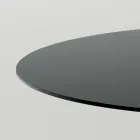 Tavolinë e rrumbullakët e ngrënies në gotë të tymosur me bazë druri Made in Italy - Rondo Viadurini