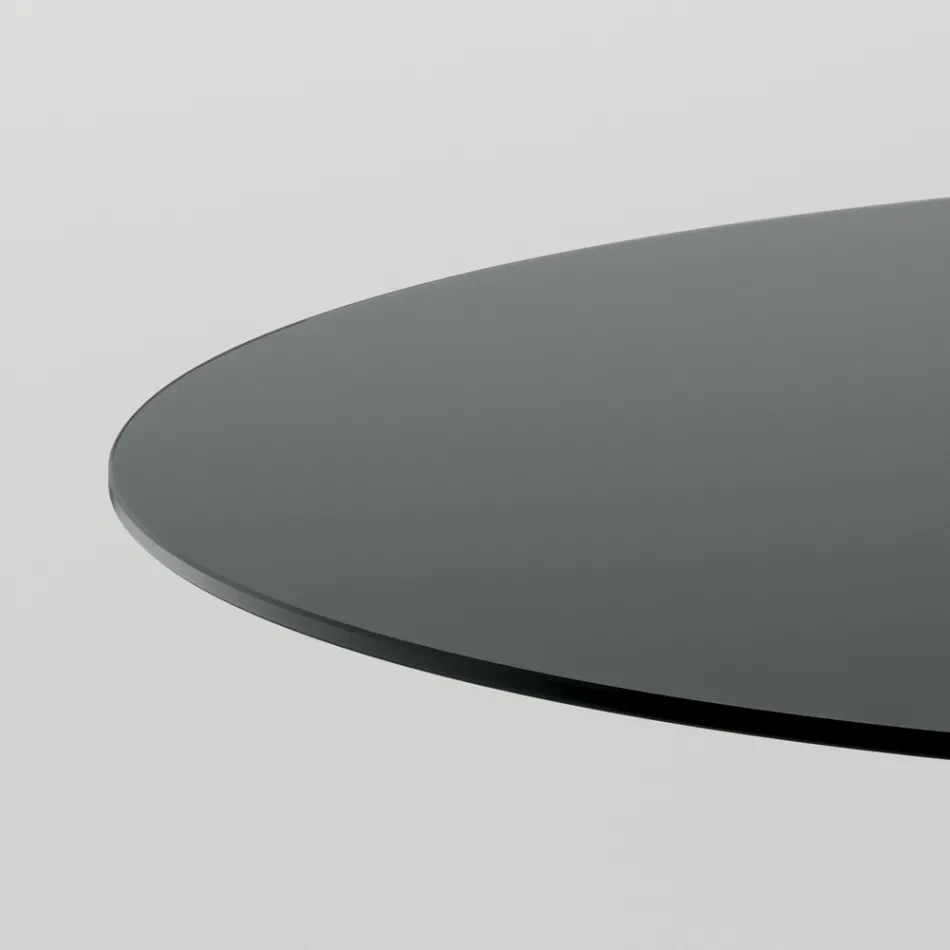 Tavolinë e rrumbullakët e ngrënies në gotë të tymosur me bazë druri Made in Italy - Rondo Viadurini