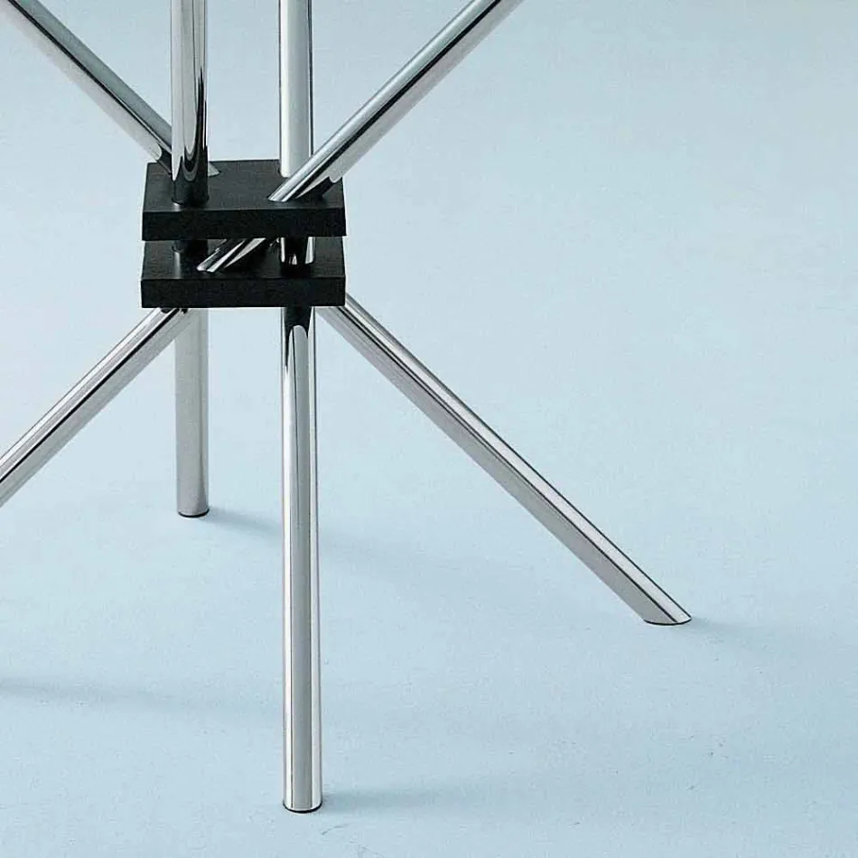 Tavolinë ngrënieje e rrumbullakët në qelq të zbutur dhe çelik të prodhuar në Itali - Trebbiano Viadurini