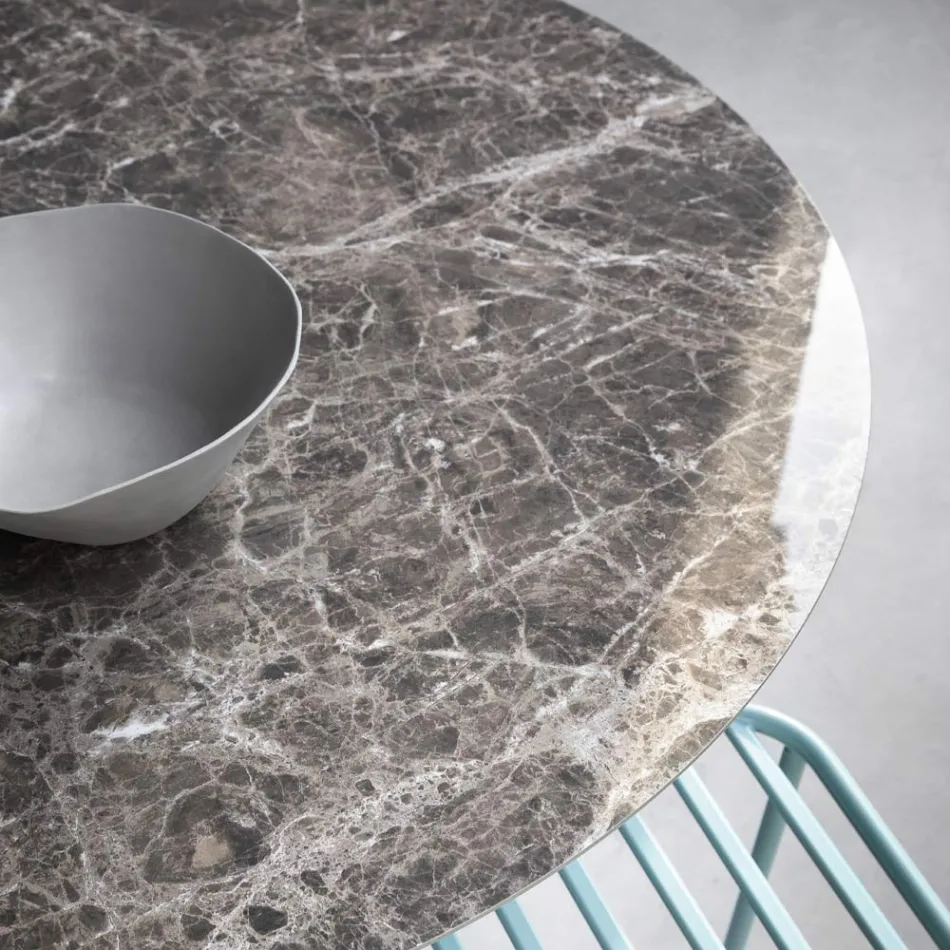 Tavolinë e rrumbullakët e ngrënies prej qelqi qeramike dhe metalike Prodhuar në Itali - Alfero Viadurini