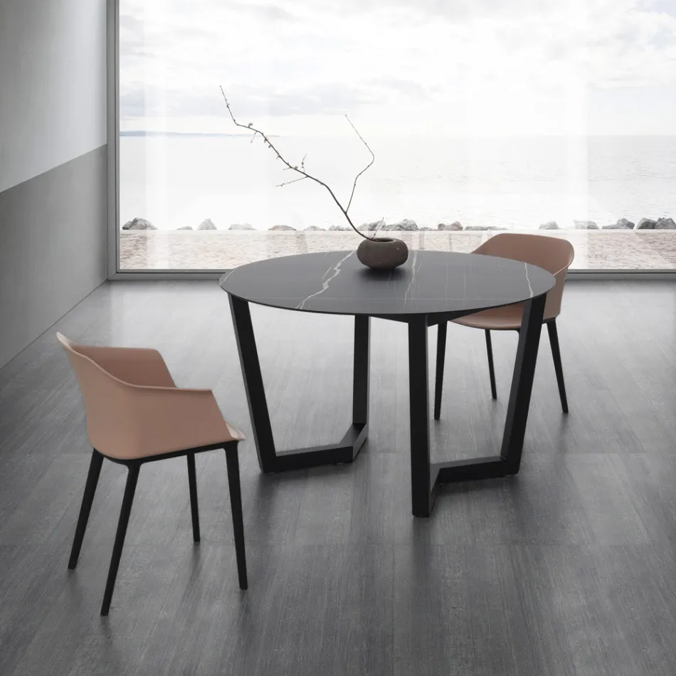 Tavolinë e rrumbullakët e ngrënies Metal dhe Hpl e laminuar Prodhuar në Itali - Bastiano Viadurini