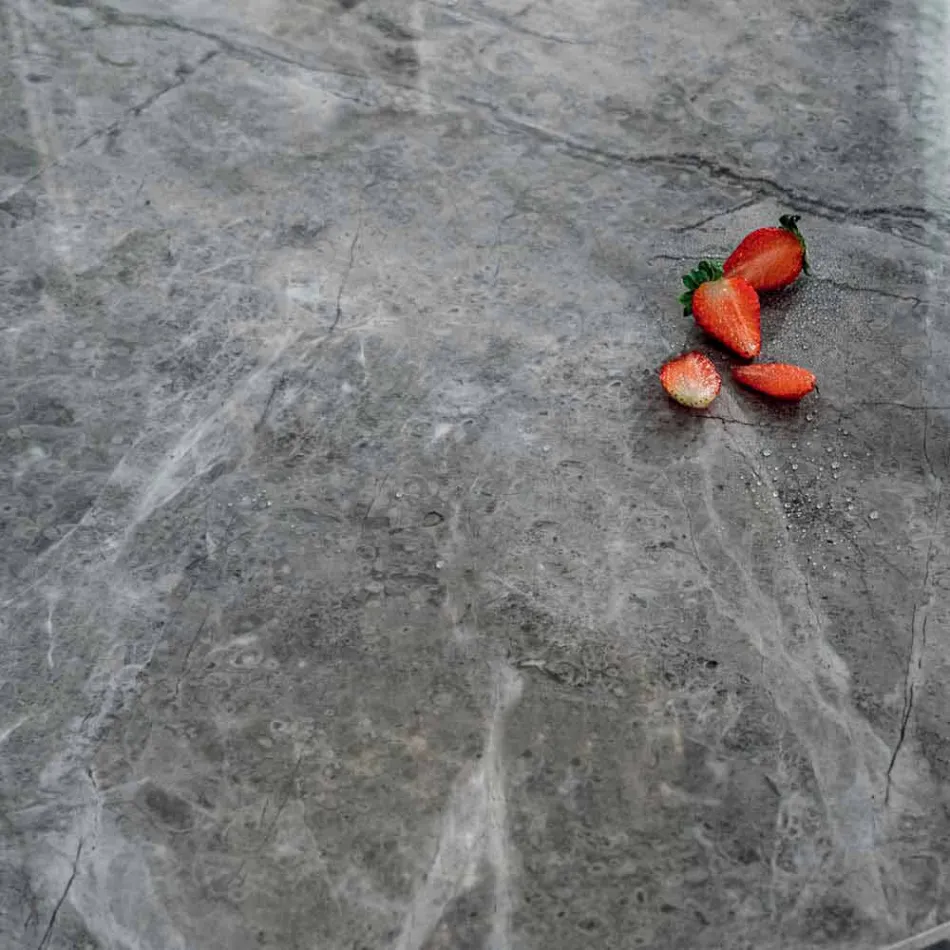 Tavolina e Rrumbullakët e Darkës Moderne në Efekte Mermeri Qeramike dhe Metalike - Jarvis Viadurini