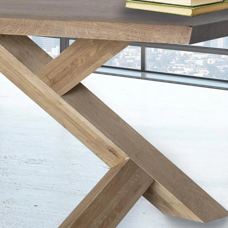 Tavolinë ngrënieje Solid Oak e disponueshme me skaje të ndryshme Made in Italy - Boromir Viadurini