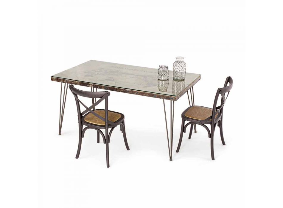Tavolina e Darkës së Stilit Industrial me majë në MDF dhe Homemotion Xhami - Brasil Viadurini