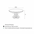 Tavolinë ngrënieje e rrumbullakët Cassia, sipërfaqe prej druri të zi dhe sipërfaqe kristali Viadurini