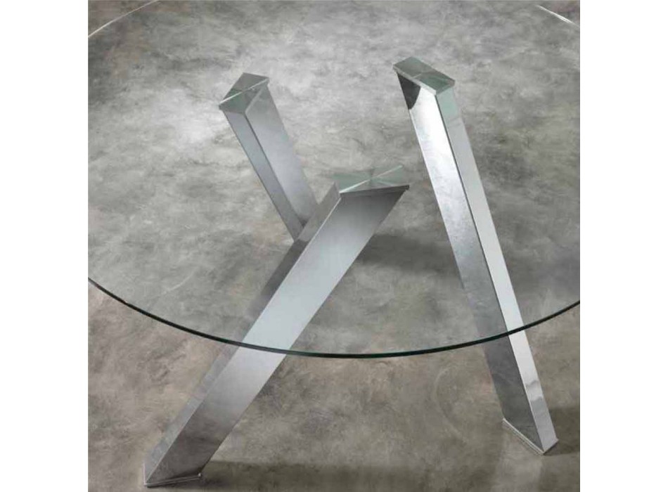 Tavolinë e rrumbullakët ngrënie me majë qelqi në Adam, dizajn modern Viadurini