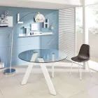 Tavolinë ngrënieje e rrumbullakët Adamo me sipërfaqe qelqi, dizajn modern Viadurini