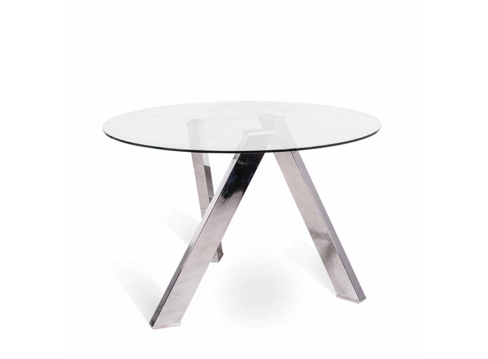 Tavolinë e rrumbullakët ngrënie me majë qelqi në Adam, dizajn modern Viadurini