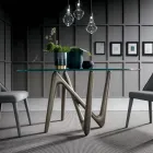 Tavolinë e rrumbullakët e ngrënies me këmbë transparente xhami dhe poliuretani - Stalto Viadurini