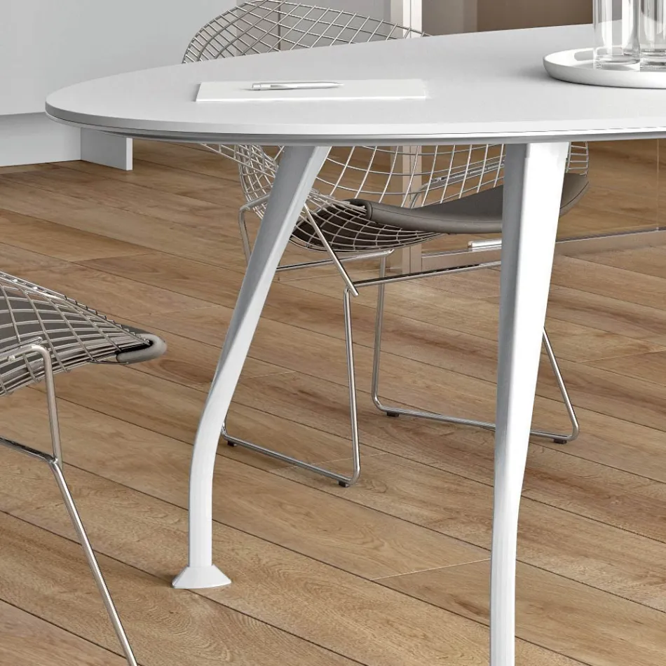 Tavolinë takimi ovale në melaminë të bardhë - Fadila Viadurini