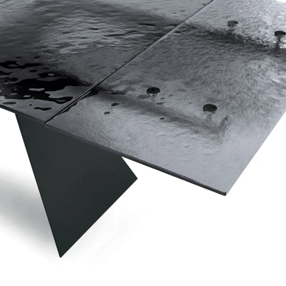 Tavolinë për dhomën e ndenjes 160x90 me sipërfaqe qelqi transparente të rrahur - Martello Viadurini