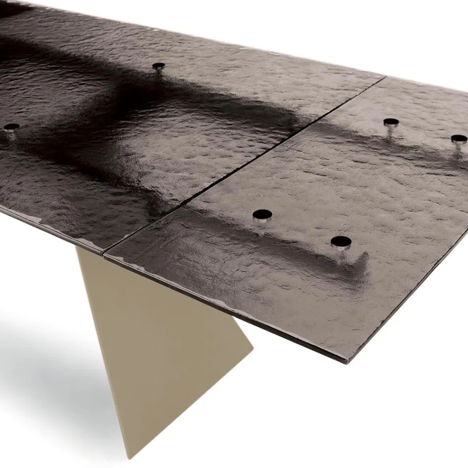 Tavolinë për dhomën e ndenjes 160x90 me sipërfaqe qelqi transparente të rrahur - Martello Viadurini