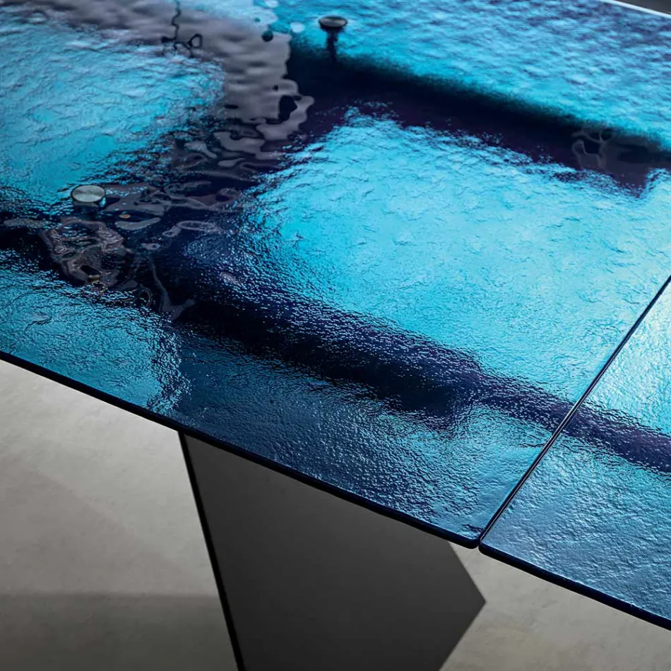 Tavolinë për dhomën e ndenjes 160x90 me sipërfaqe qelqi transparente të rrahur - Martello Viadurini