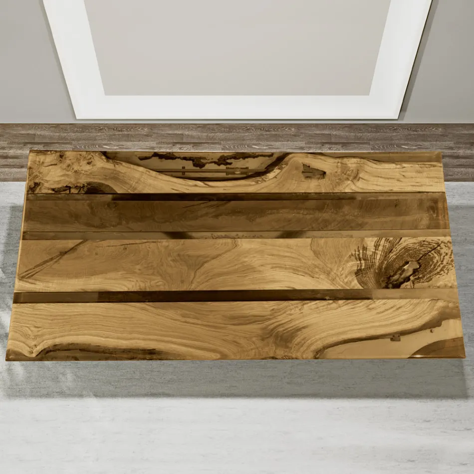 Tavolinë ndenjeje me majë lisi dhe rrëshirë epokside me ngjyrë - Miklas Viadurini