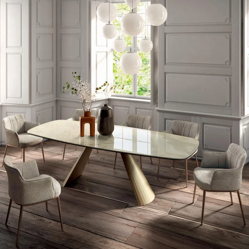 Tavolinë fikse e dhomës së ndenjes me majë në formë fuçie në qeramikë Prodhuar në Itali - Gota Viadurini