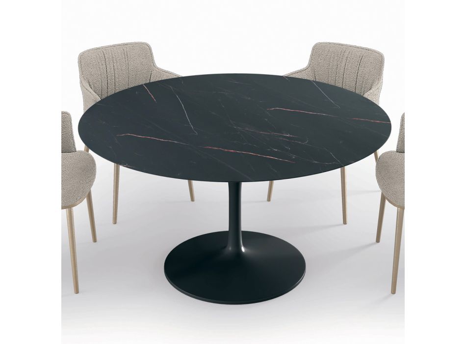 Tavolinë fikse Rrumbullake e Sallonit në Laminat dhe Alumin Prodhuar në Itali - Dollarë Viadurini