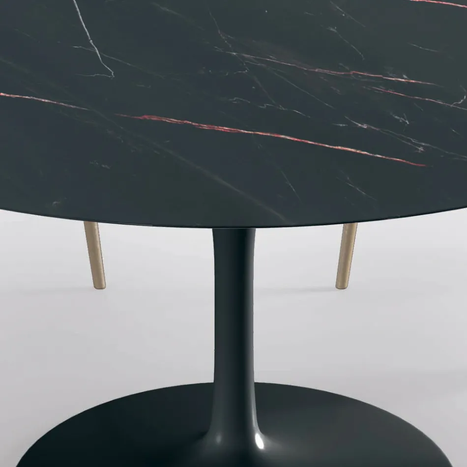 Tavolinë fikse Rrumbullake e Sallonit në Laminat dhe Alumin Prodhuar në Itali - Dollarë Viadurini