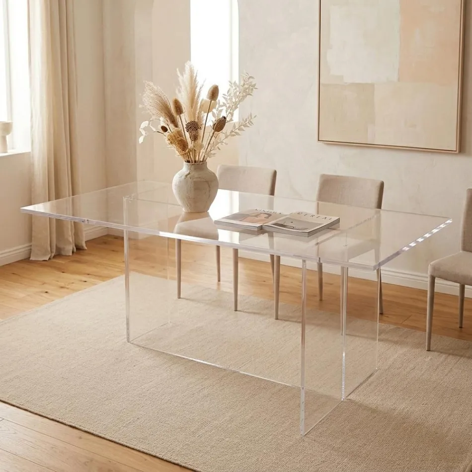 Tavolinë me dizajn minimalist Selenia në pleksiglas transparent, e prodhuar në Itali Viadurini