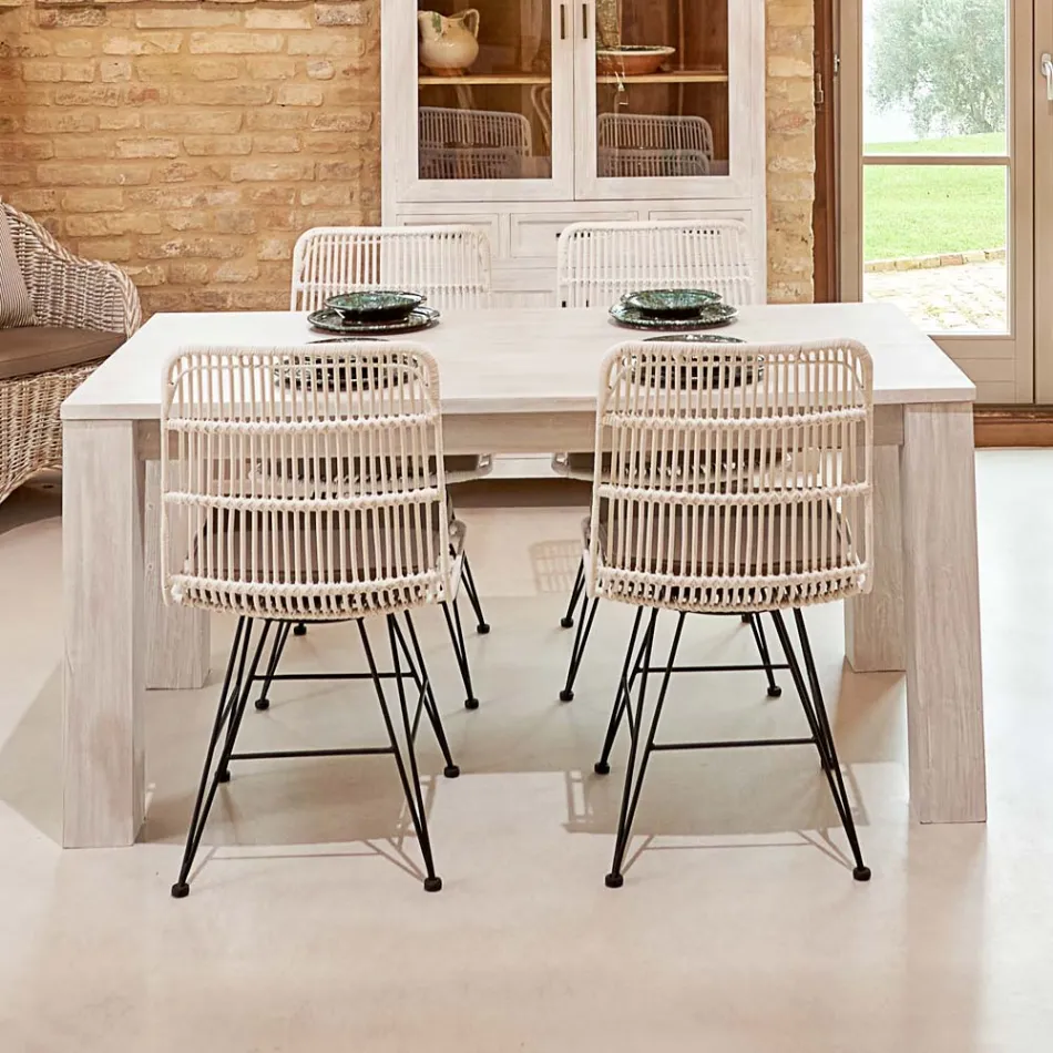 Tavolinë e fiksuar për dhomën e ndenjes 190x100 cm e bërë nga dru tik i fortë - Flamandisht Viadurini