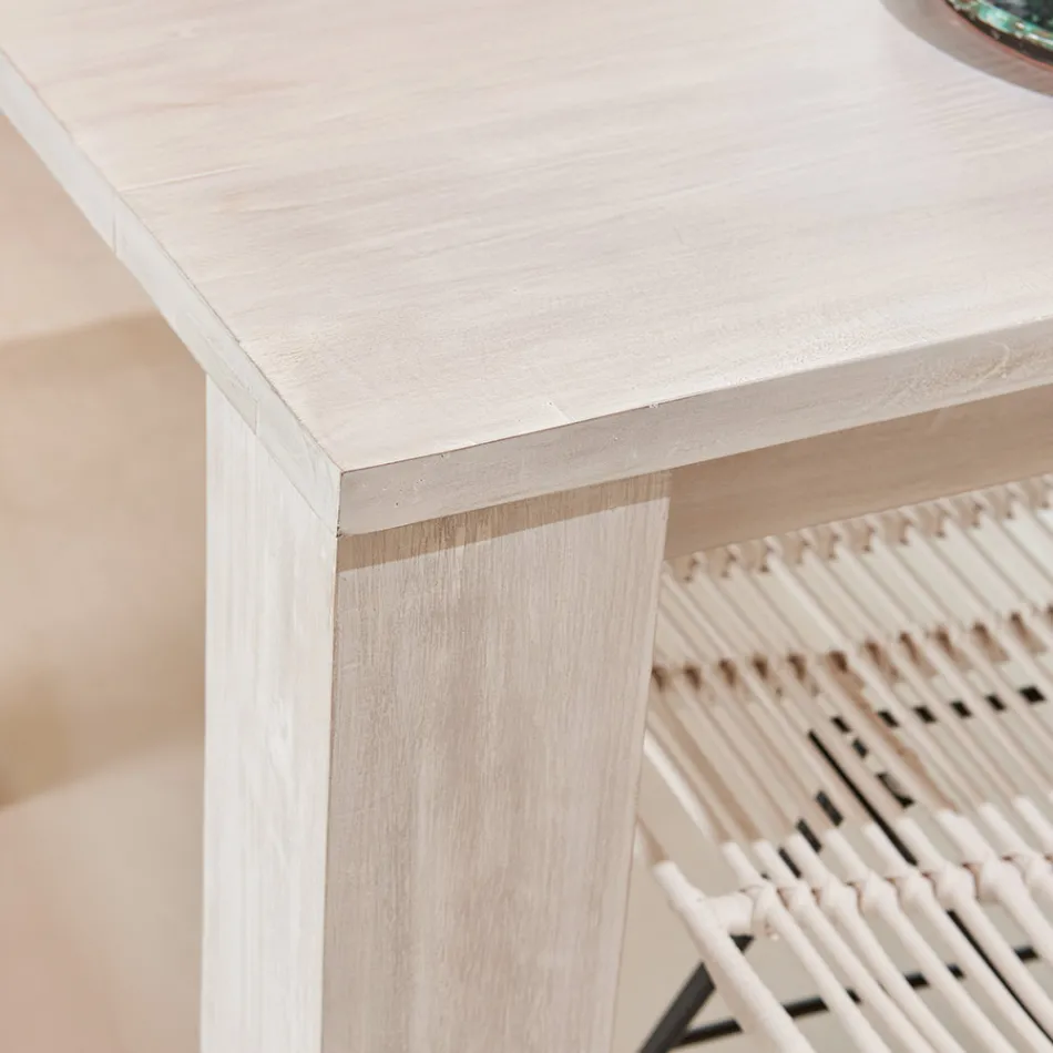 Tavolinë e fiksuar për dhomën e ndenjes 190x100 cm e bërë nga dru tik i fortë - Flamandisht Viadurini