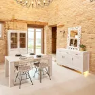 Tavolinë e fiksuar për dhomën e ndenjes 190x100 cm e bërë nga dru tik i fortë - Flamandisht Viadurini