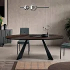 Tavolinë Fikse 210x109 cm në Metal dhe Lis të Veshur Oval - Marcello Viadurini