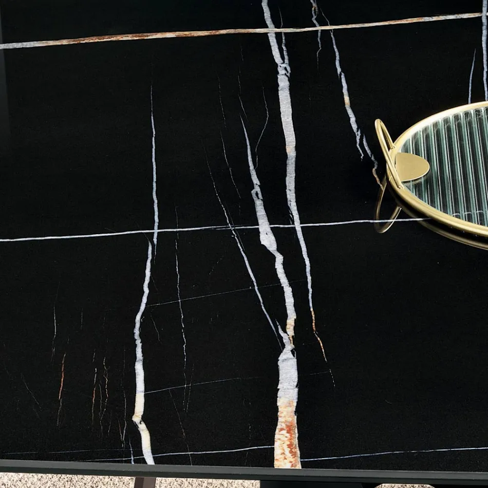 Tavolinë Fikse 210x110 cm me Sipërfaqe Qeramike me Efekt Mermeri - Tano Viadurini