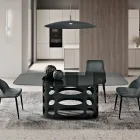 Tavolinë Fikse 210x110 cm me Sipërfaqe Qelqi të Lëmuar të Tymosur Prodhuar në Itali - Tano Viadurini