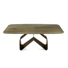 Tavolinë Fikse 210x110 cm me Sipërfaqe Xhami të Rriposur dhe Bazë Metalike - Adriano Viadurini