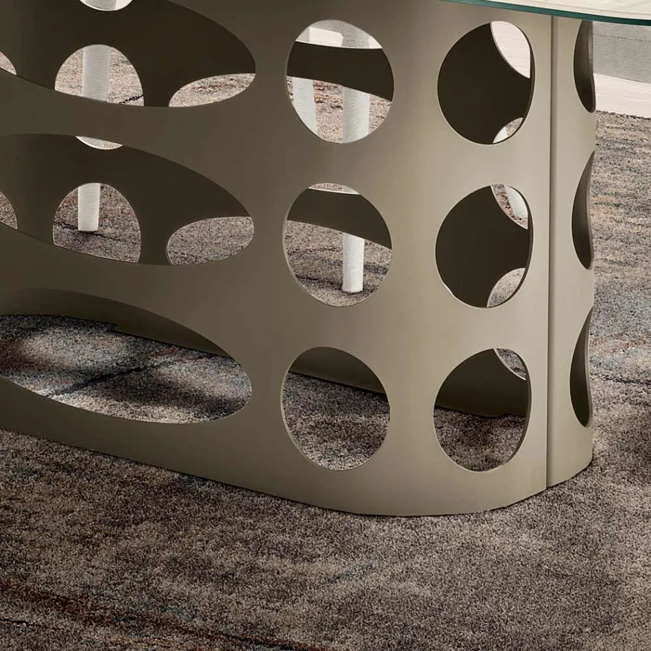 Tavolinë Fikse 210x110 cm me Sipërfaqe Xhami të Rripuar Prodhuar në Itali - Tano Viadurini