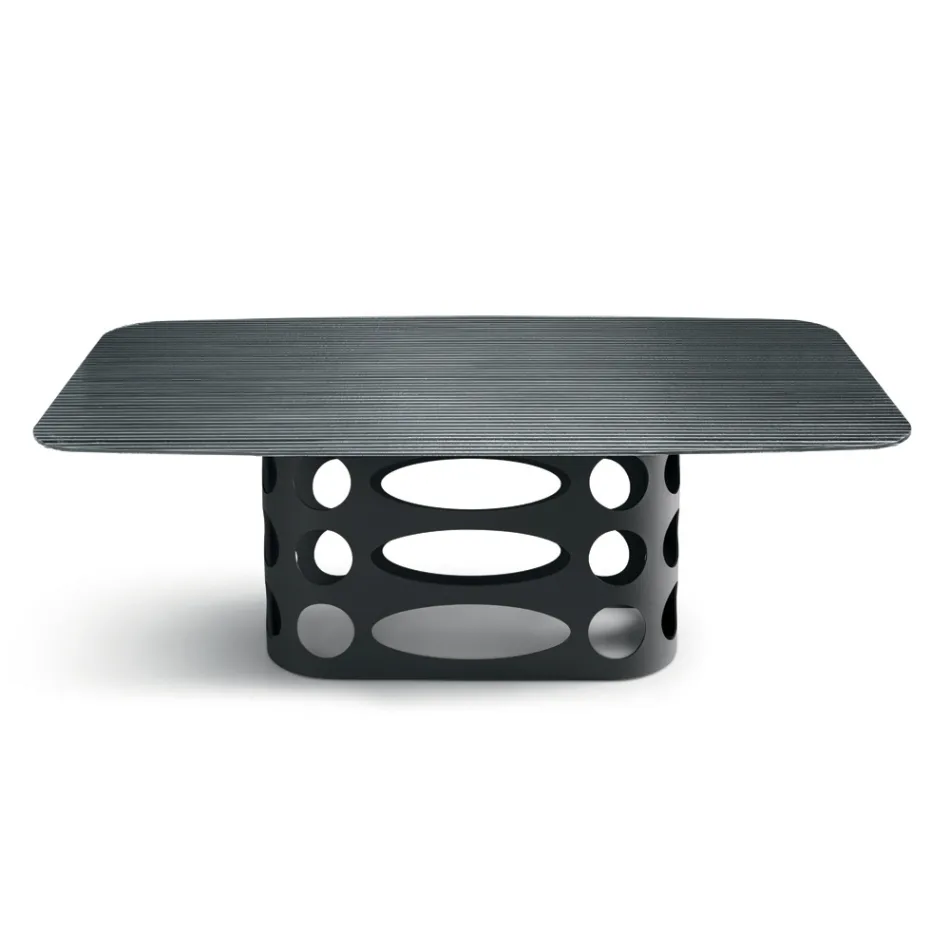 Tavolinë Fikse 210x110 cm me Sipërfaqe Xhami të Rripuar Prodhuar në Itali - Tano Viadurini