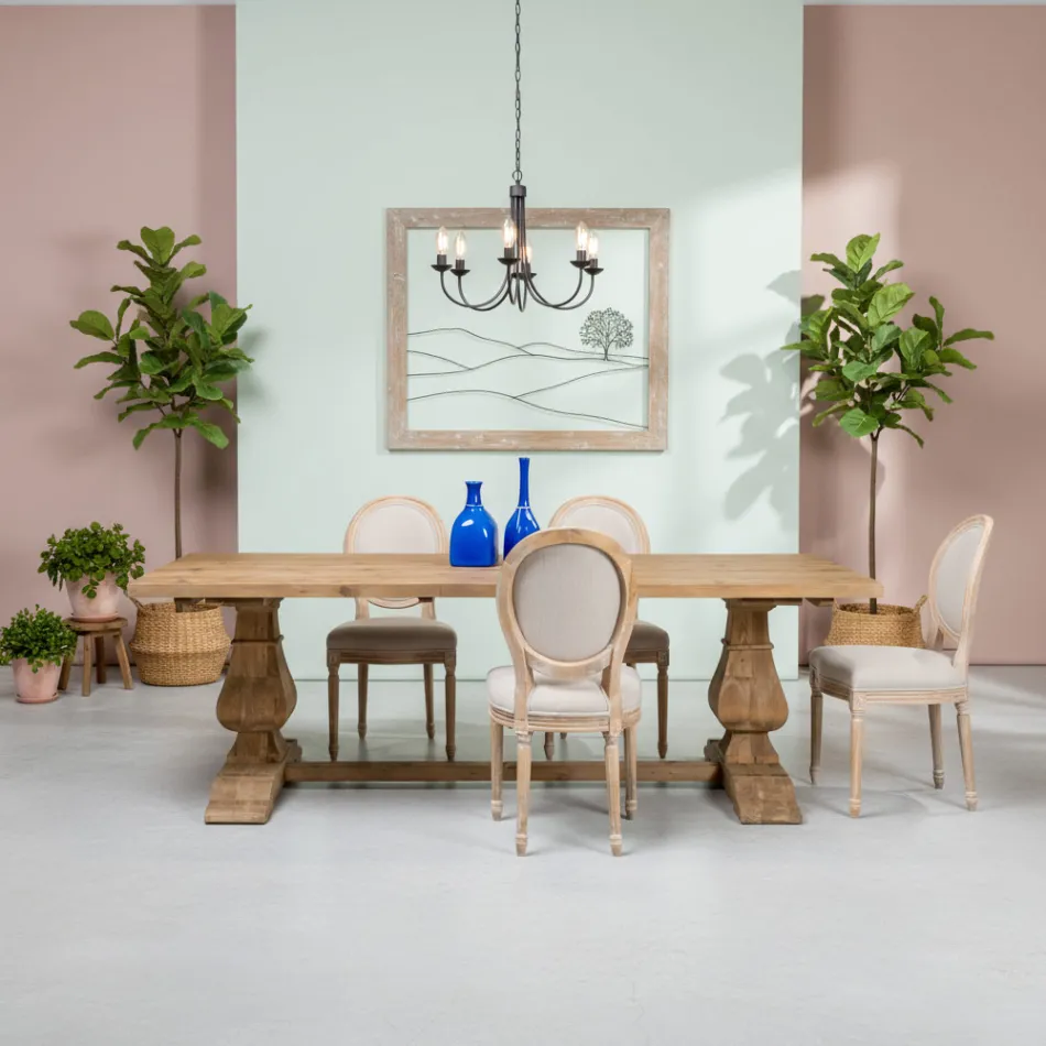 Tavolinë Fikse 240x100 cm në Dru Pishe Natyrale të Plakur - Africo Viadurini