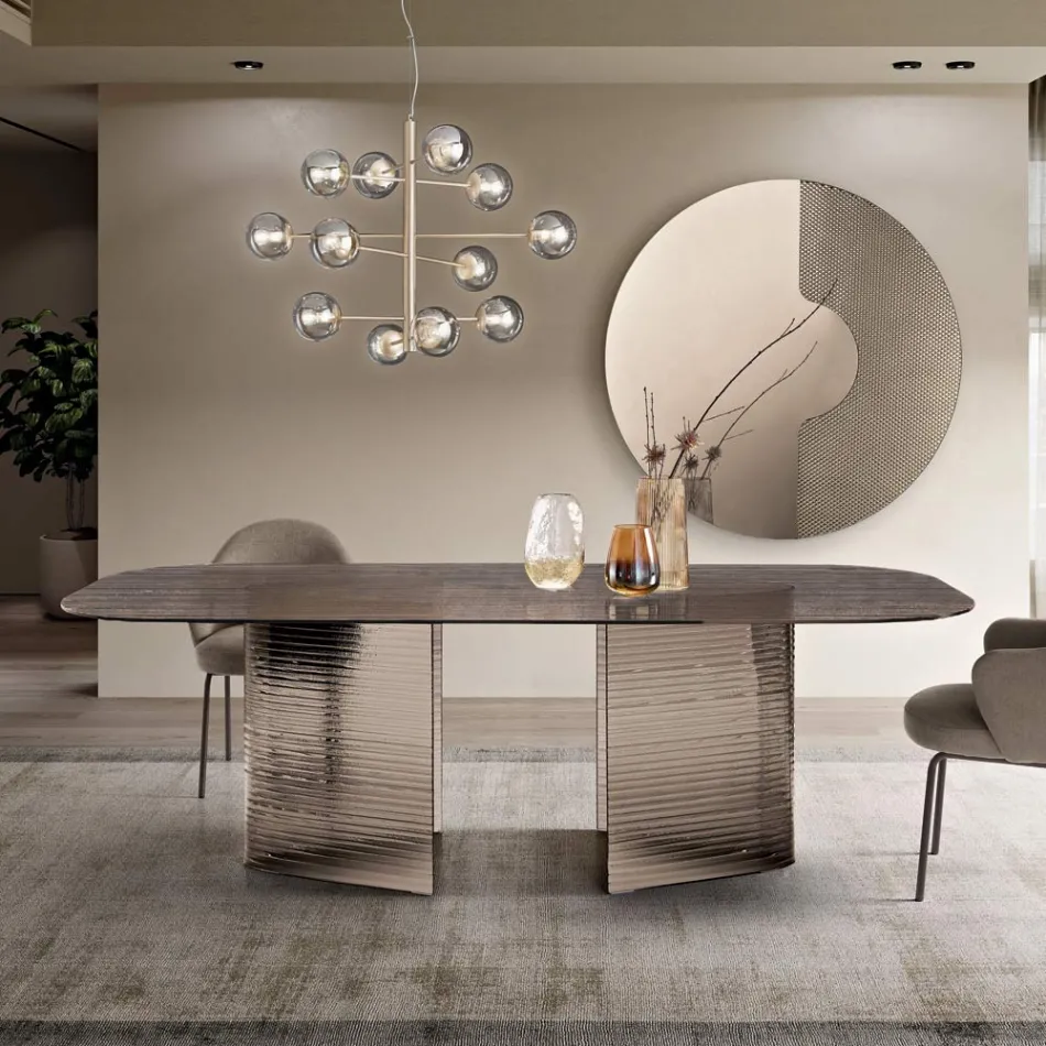 Tavolinë Fikse 240x120 cm në Xham të Transparent me Ribëzim Prodhuar në Itali - Varo Viadurini